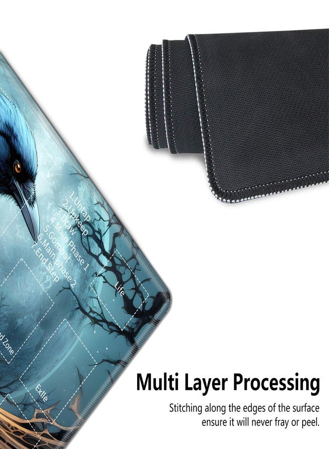 Mxfdegf for MTG Playmat,Card Playmat Stitched with Magic Zone for MTG Card Game Playing,(27.5x15.7 in) Card Playmats Smooth Cloth Surface Non-Slip Silicone Bottom Battle Game Mat-Black Crow/Bird - Image 5